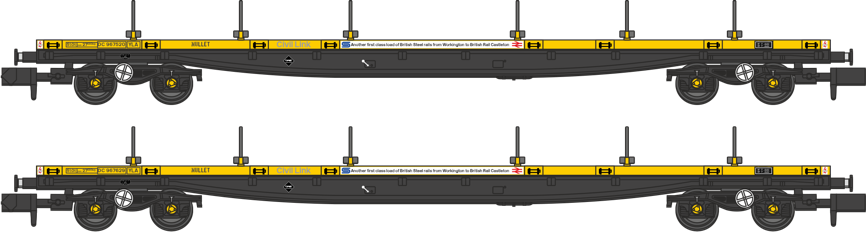 YLA Mullets Departmental Yellow Civil Link & "Another first class load of British Steel from Workington to British Rail Castleton" branding No. DC967520 and DC967629