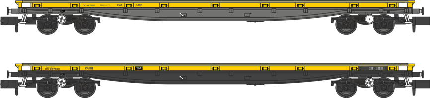 YMA / YQA Parrs Departmental Yellow No. YMA Parr DC967555 (grey underframe) and YQA Parr DC967569 (black underframe) - Twin Pack