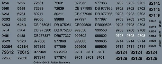 Network Rail numbers - coaches (inc DVTS) OO Gauge Waterslide Decals