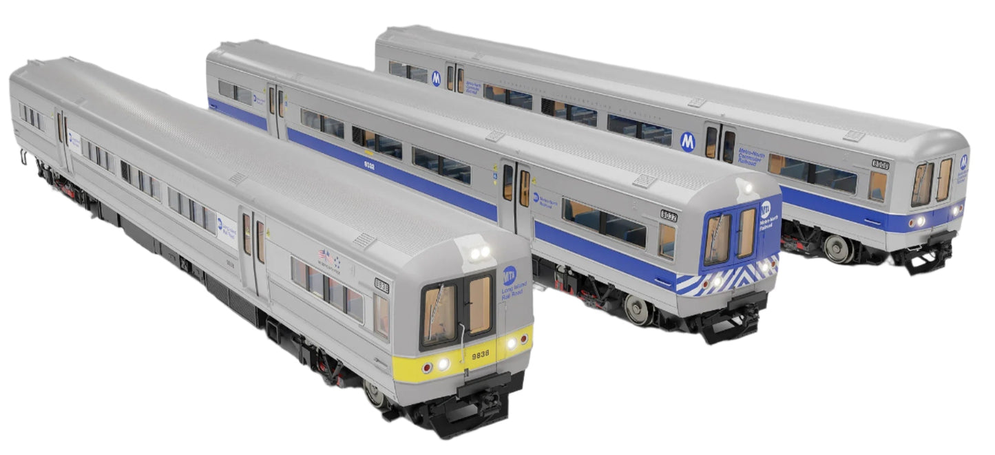 HO Budd M3 set (DC/DCC/Sound): LIRR/MTA - No Stripe / Yellow Ends: #9927 + 9928