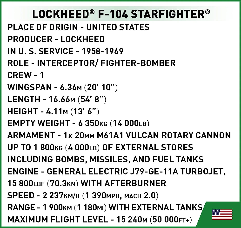 Lockheed F-104 Starfighter Vietnam War (430 pcs) Model Kit