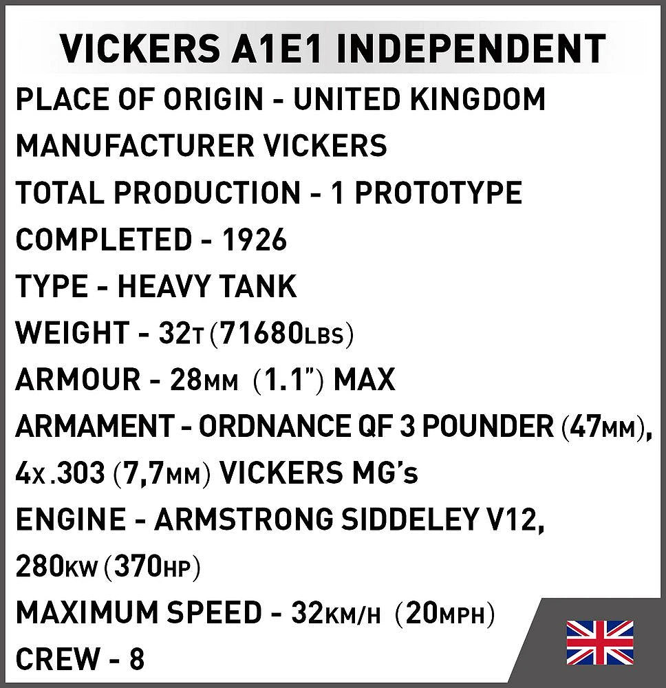 Vickers A1E1 Independent Great War (886 pcs) Model Kit