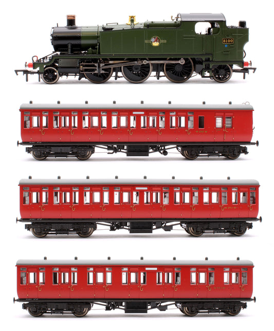Set of 4 Large Prairie 8100 BR Green Late Crest Steam Locomotive & Toplight Coaches