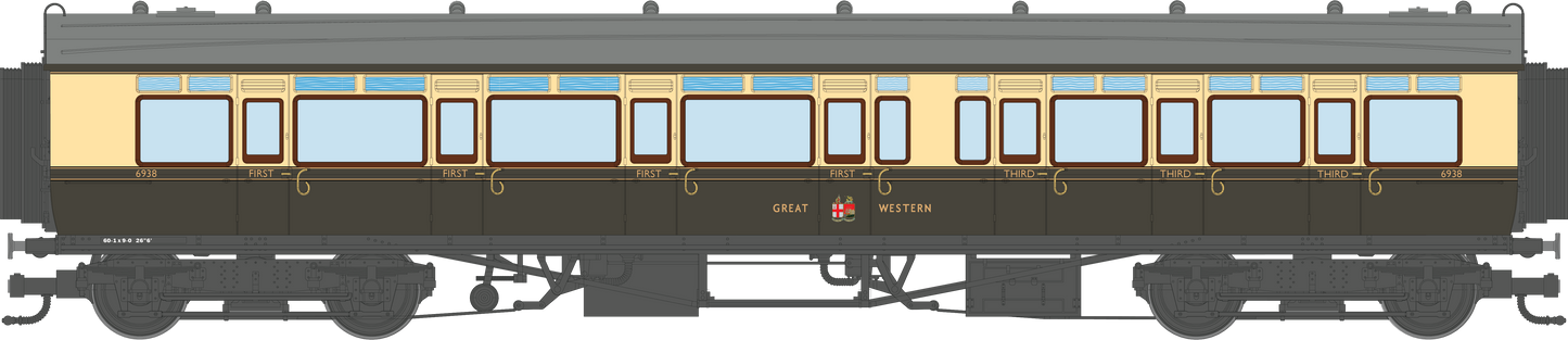 4P-021-502 GWR Corridor Toplight 1947 Chocolate & Cream Great Western Composite LH 6938