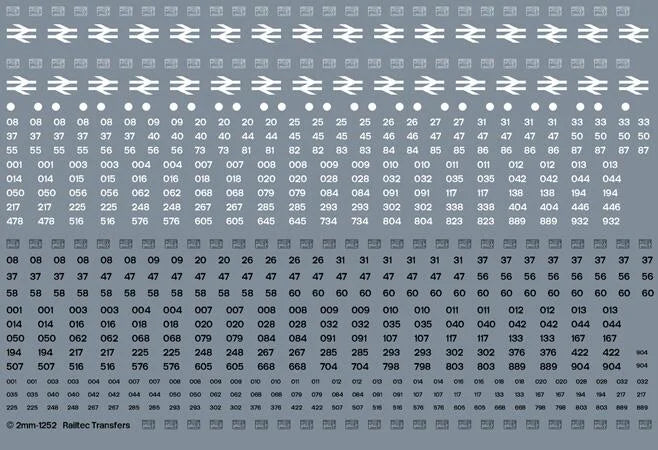 RT-2-1252 BR white/black loco numbers: multi-sheet Transfer