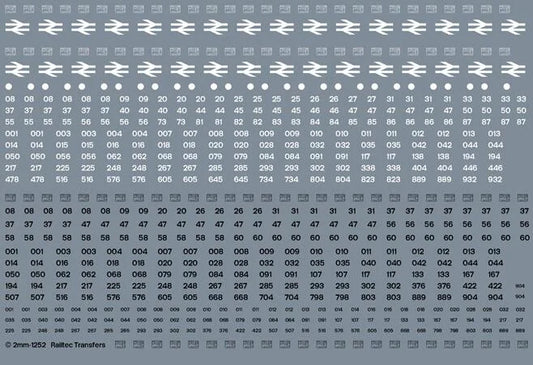 RT-2-1252 BR white/black loco numbers: multi-sheet Transfer
