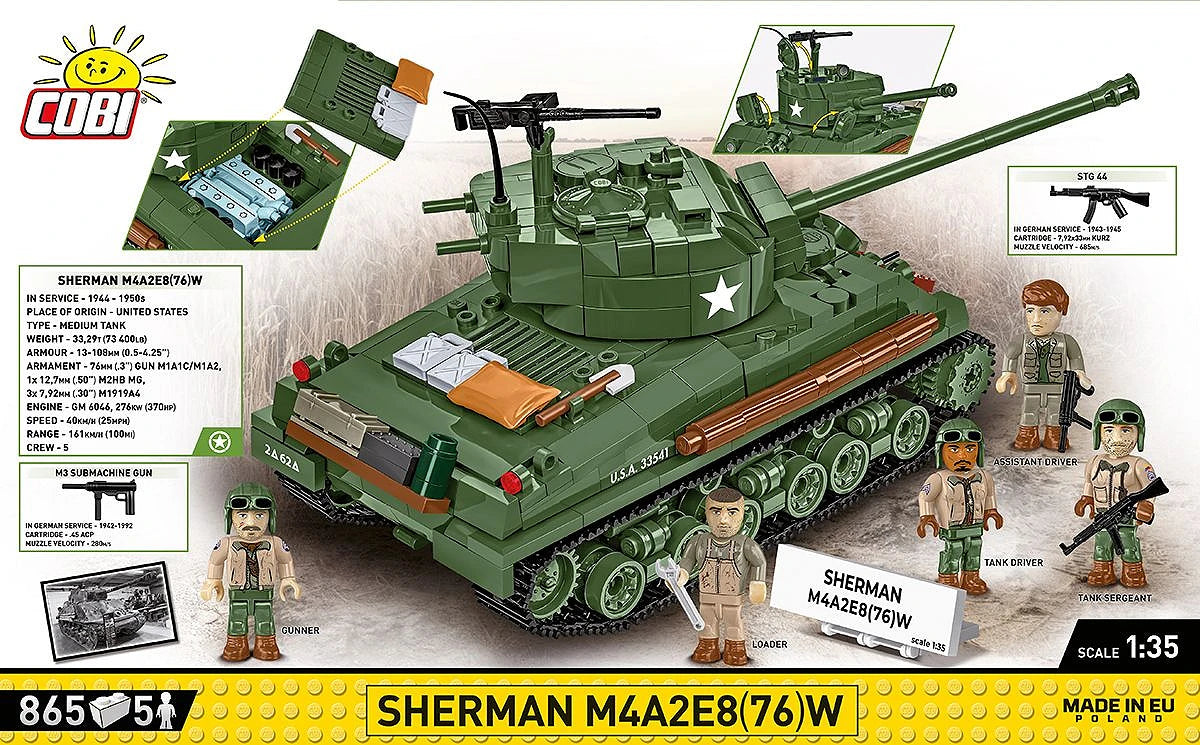Sherman M4A2E8(76) WWII (880 pcs) Model Kit