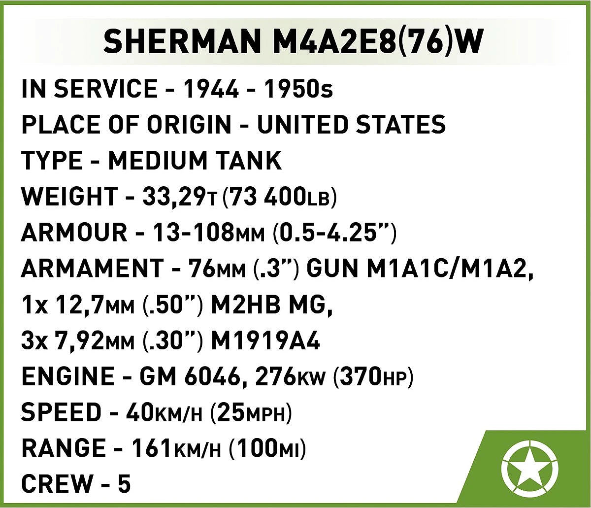 Sherman M4A2E8(76) WWII (880 pcs) Model Kit