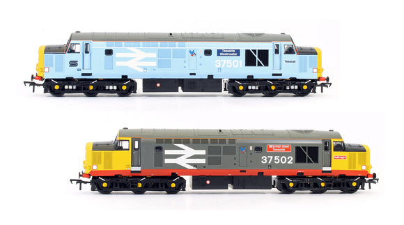 Pre-Owned Twin Pack Class 37/5 British Steel Blue 'Teeside Steelmaster' 37501 & Class 37/5 Railfreight Red Stripe 'British Steel Teeside' (Exclusive Edition)
