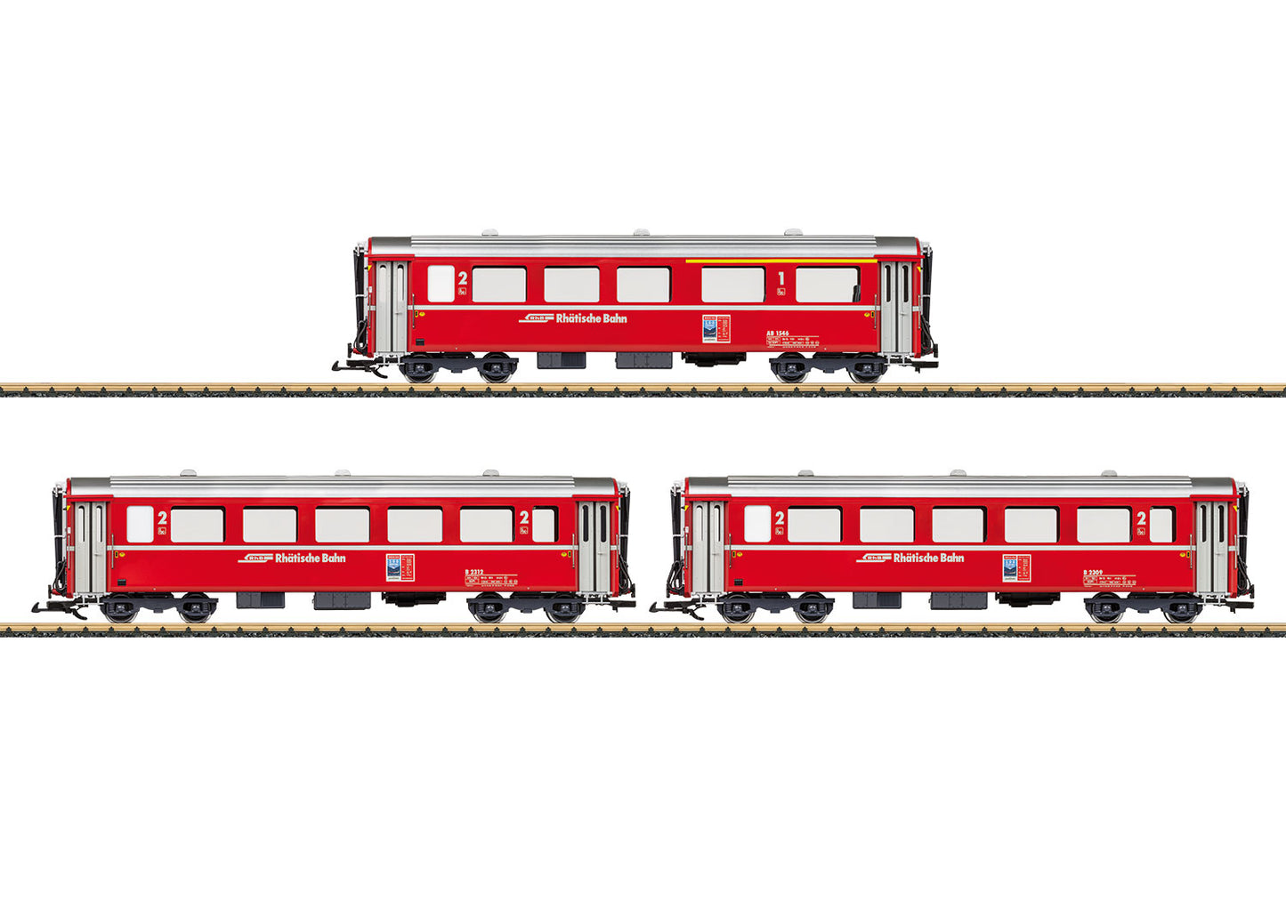 Pre-Owned L30675 RhB 1st/2nd Class 'Ferrovia Retica' Rake Of 3 Passenger Cars