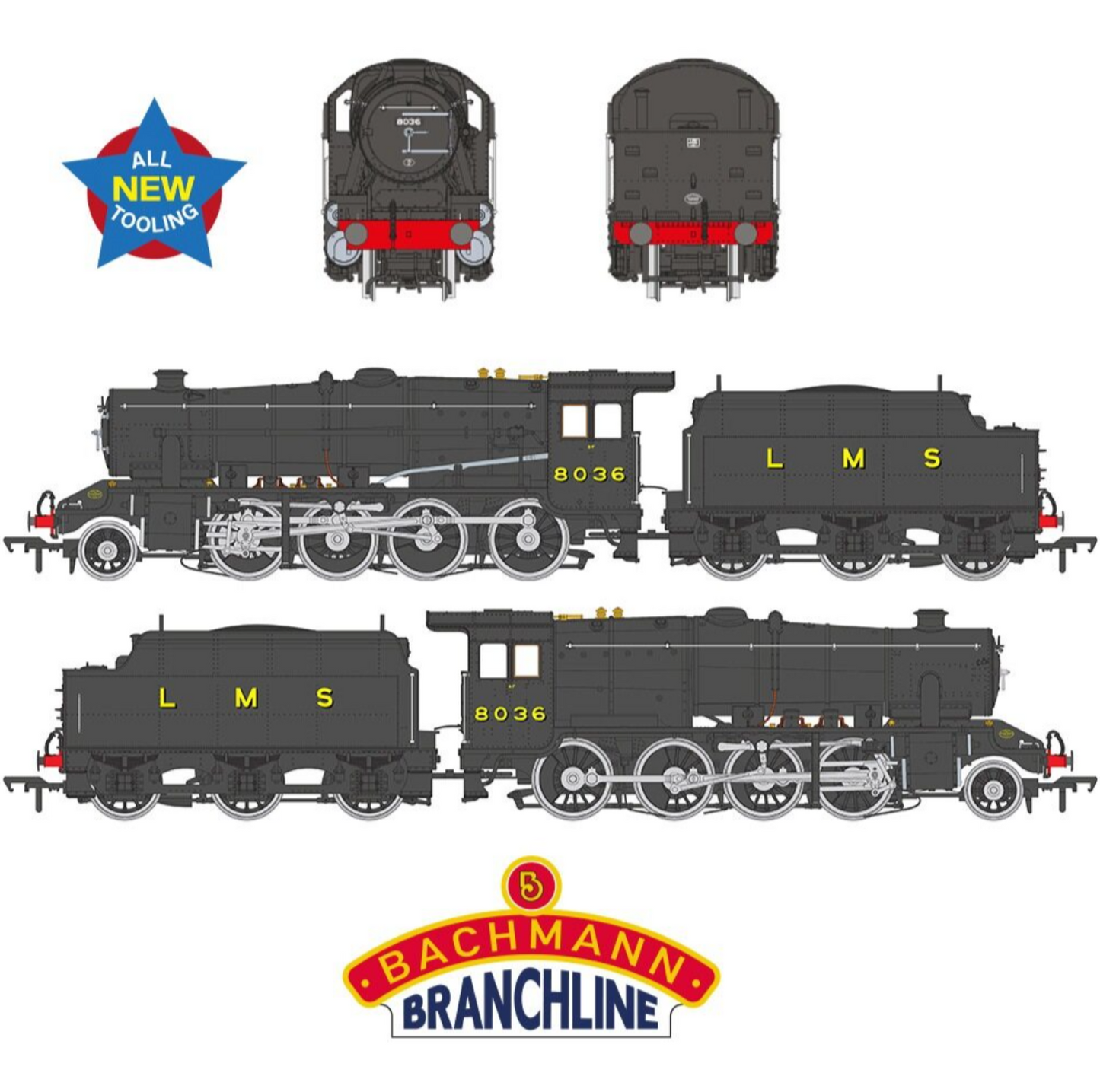 LMS 8F with Riveted Tender 8036 LMS Black Steam Locomotive