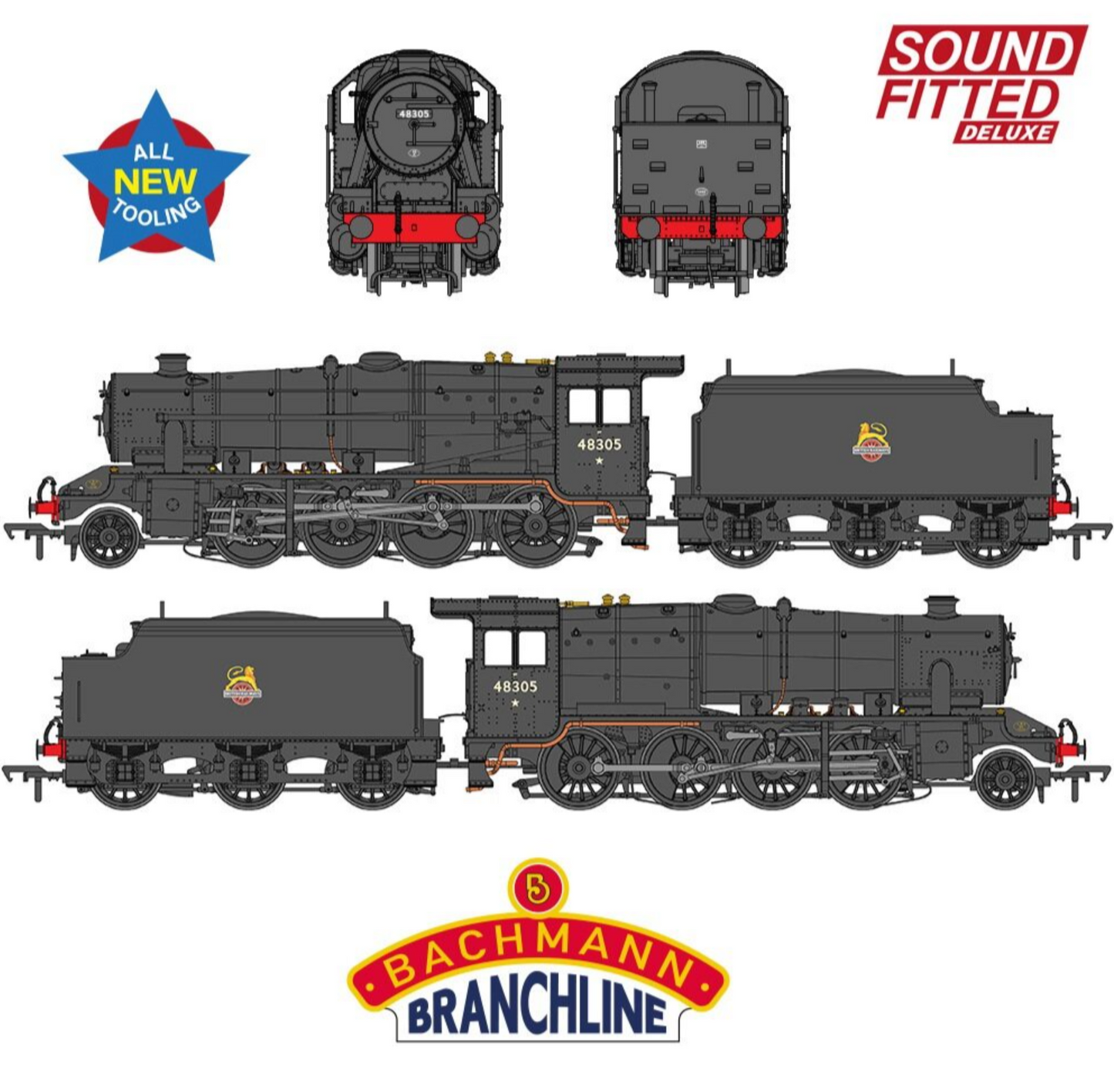 LMS 8F with Welded Tender 48305 BR Black (Early Emblem) Steam Locomotive - DCC Sound Deluxe
