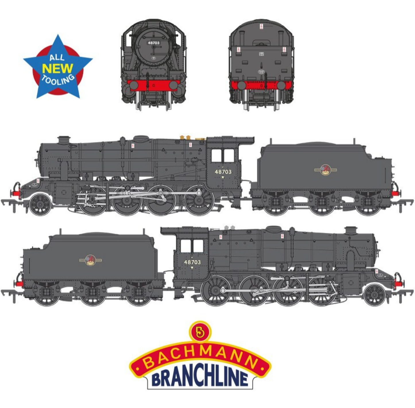 LMS 8F with Welded Tender 48703 BR Black (Late Crest) Steam Locomotive