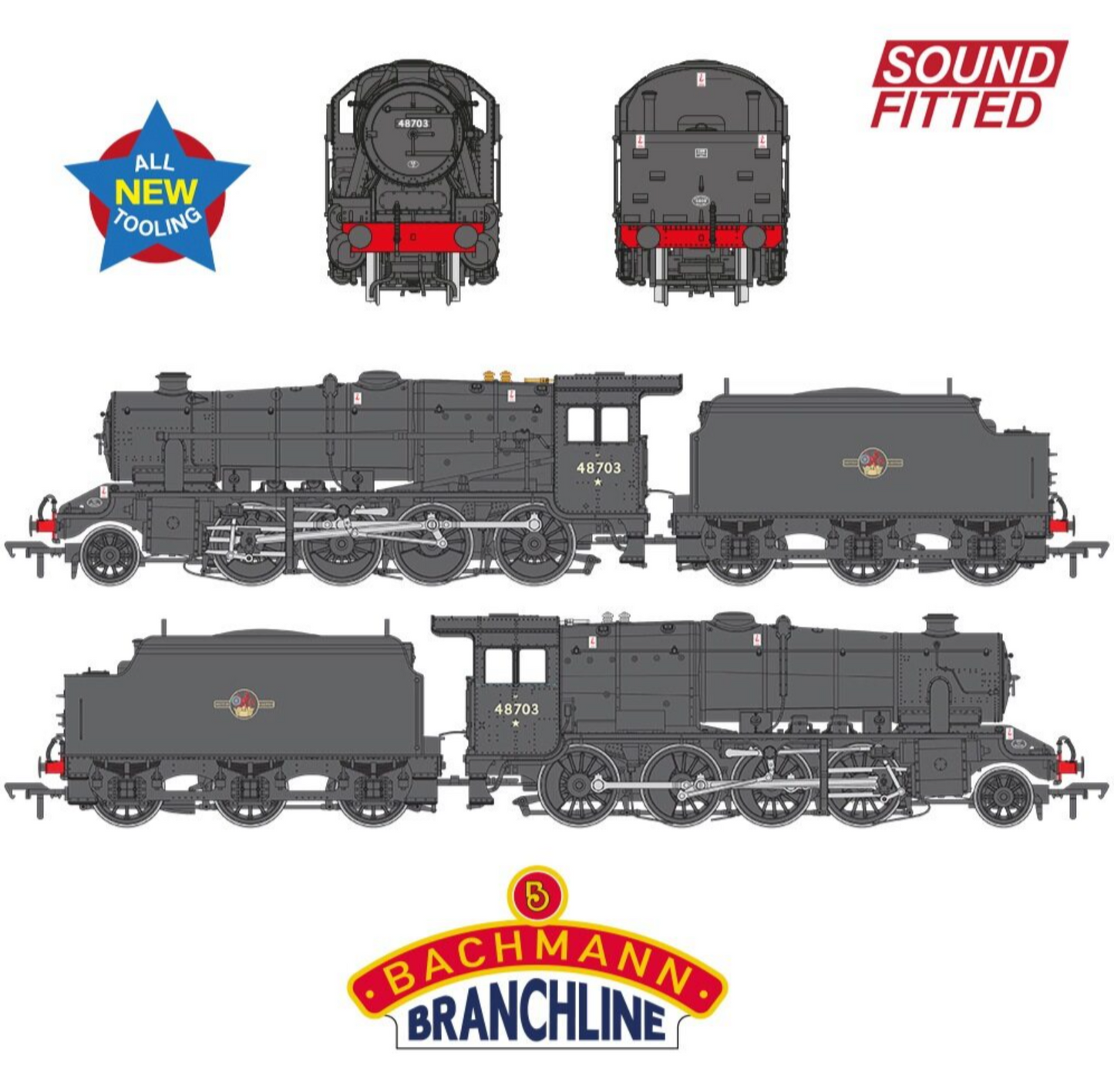 LMS 8F with Welded Tender 48703 BR Black (Late Crest) Steam Locomotive - DCC Sound