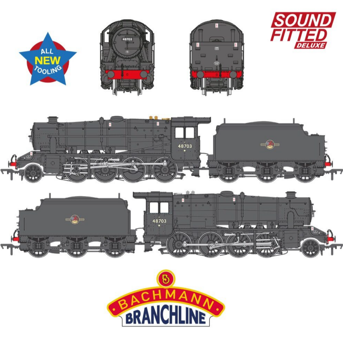 LMS 8F with Welded Tender 48703 BR Black (Late Crest) Steam Locomotive - DCC Sound Deluxe