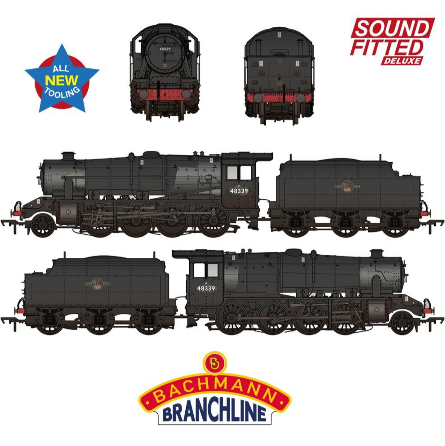 LMS 8F with Riveted Tender 48339 BR Black (Late Crest) Steam Locomotive - Weathered & DCC Sound Deluxe