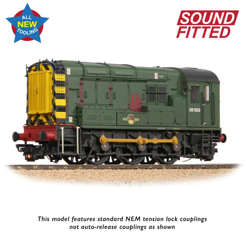 Class 08 08923 BR Green (Wasp Stripes) Diesel Locomotive - DCC Sound & Weathered