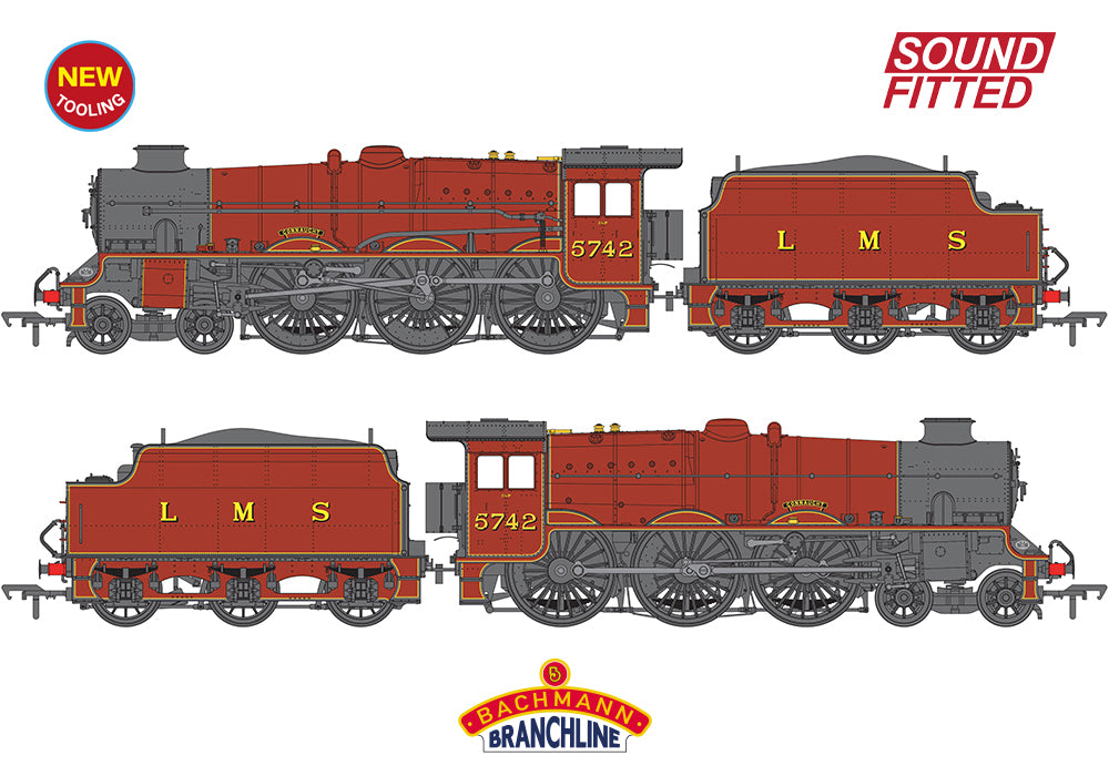 LMS Jubilee with Double Chimney & Riveted Stanier Tender 5742 'Connaught' LMS Crimson Lake Steam Locomotive - DCC Sound