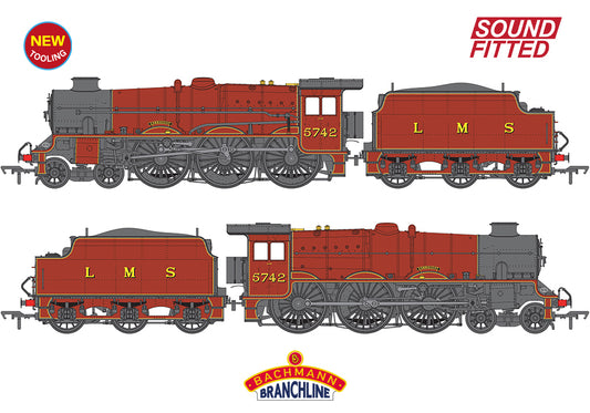 LMS Jubilee with Double Chimney & Riveted Stanier Tender 5742 'Connaught' LMS Crimson Lake Steam Locomotive - DCC Sound