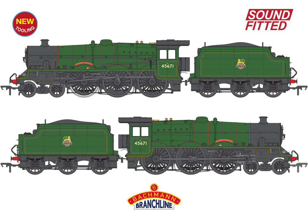 LMS Jubilee with Riveted Stanier Tender 45671 'Prince Rupert' BR Lined Green (Early Emblem) Steam Locomotive - DCC Sound