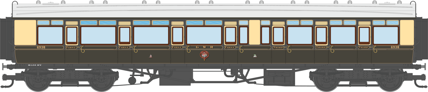 4P-021-102 GWR Corridor Toplight 1925 Lined Chocolate & Cream Composite LH 6938