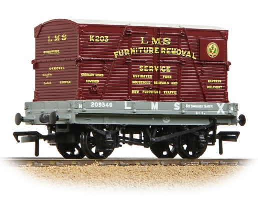 1 Plank Wagon LMS Grey 'Furniture Removal Service' (with Crimson Container) No.209346