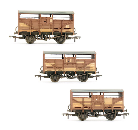 Pre-Owned Set Of 3 - 8 Ton Cattle Wagons BR Bauxite Early (Weathered)