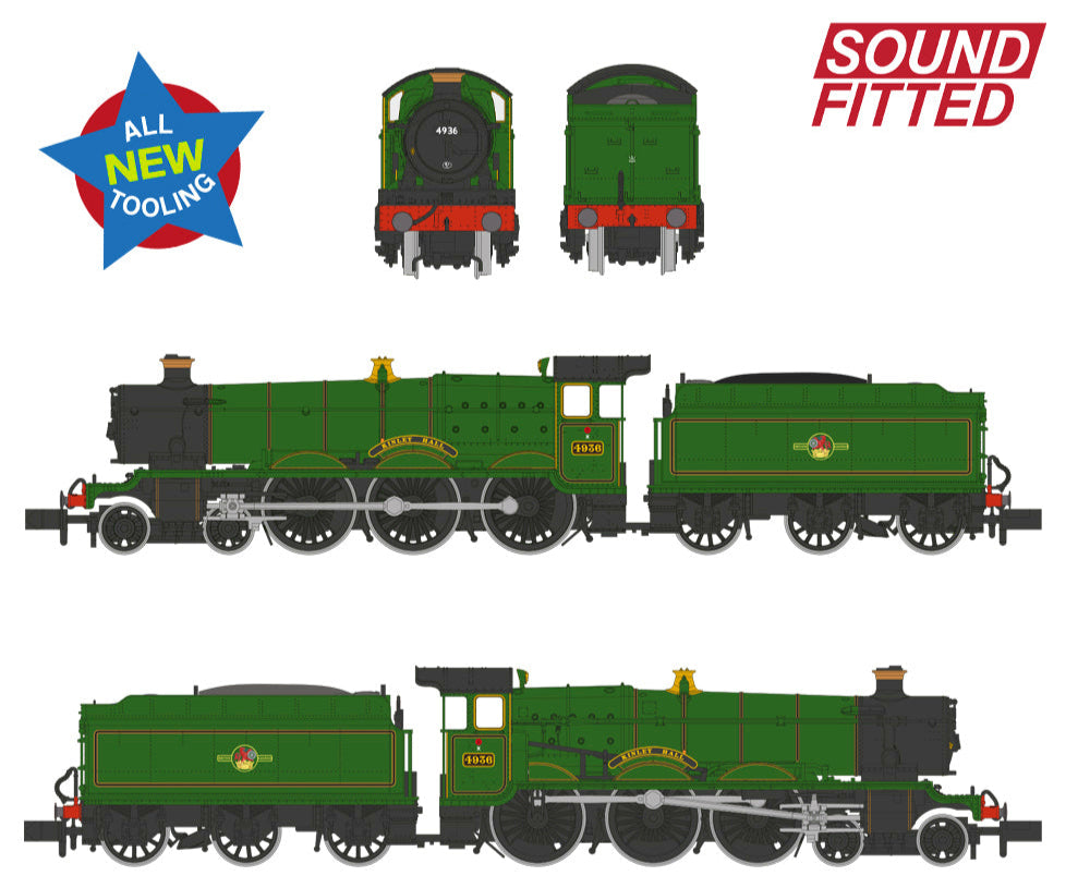 GWR 49XX 'Hall' 4936 'Kinlet Hall' BR Lined Green (Late Crest) Steam Locomotive - DCC Sound