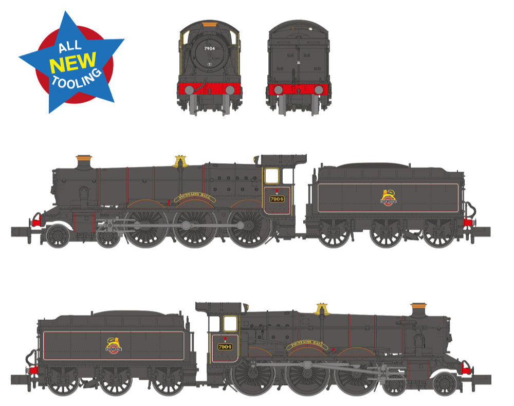 GWR 'Modified Hall' 7904 'Fountains Hall' BR Lined Black (Early Emblem) Steam Locomotive