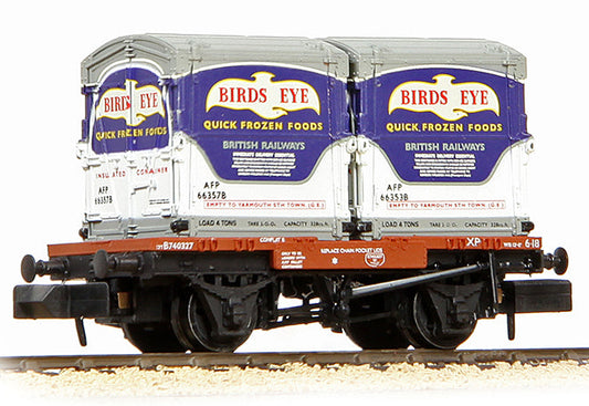 377-341C Conflat Wagon BR Bauxite (Early) with x2 AF Containers 'Birds Eye' No.B740327