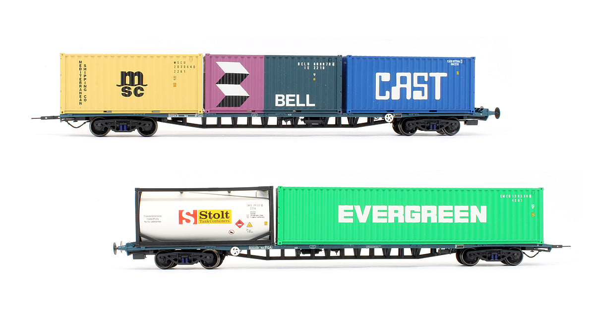 Pre-Owned FGA Freightliner Wagons (X2) BR Blue With Maritime Containers
