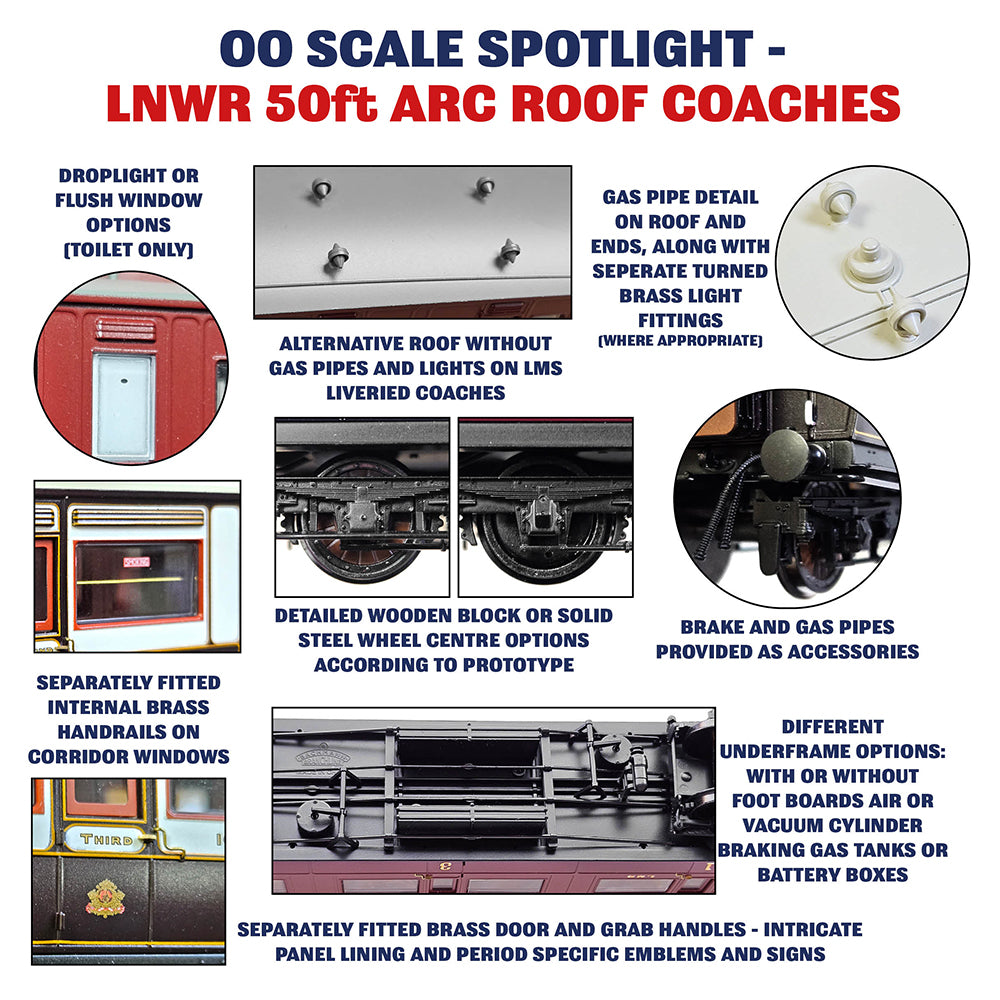 LNWR 50ft Arc Roof Tri-Composite Corridor LNWR Dark Claret & White No.1082