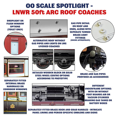 LNWR 50ft Arc Roof Tri-Composite Corridor LNWR Dark Claret & White No.1082