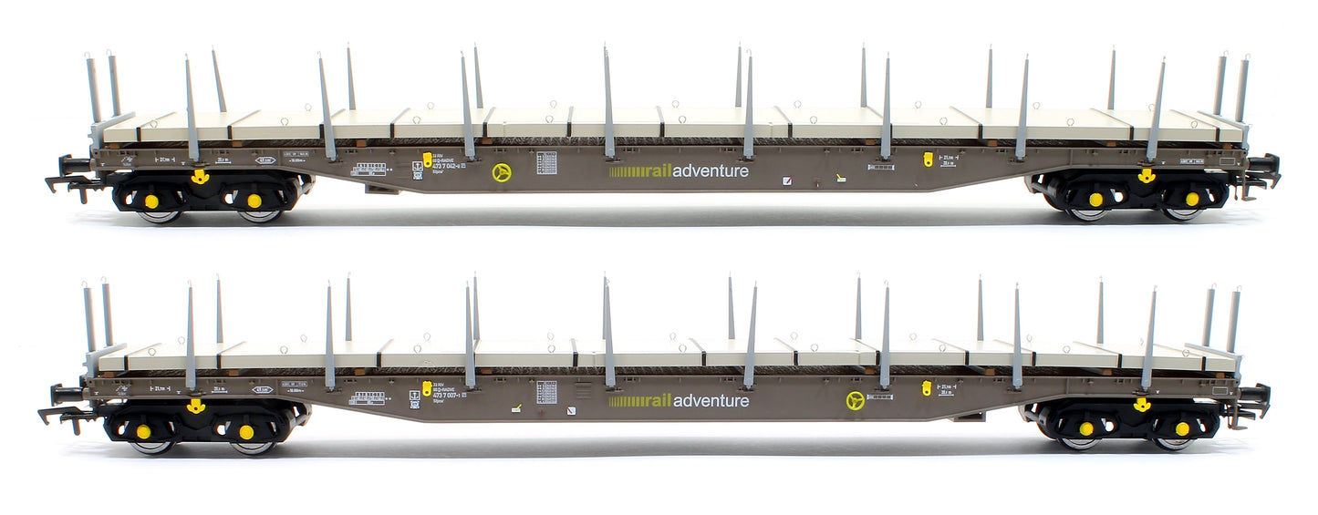Pre-Owned Cargowaggon IGA Bogie Flat RailAdventure Barrier Set (2) with concrete panel weights