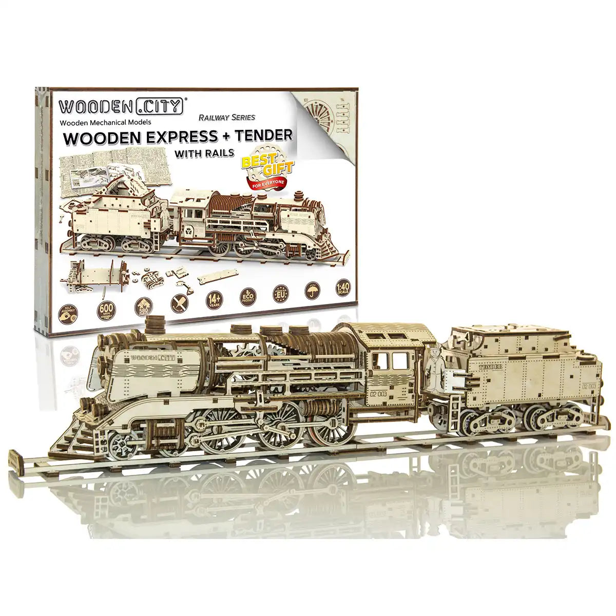 3D Wooden Train Puzzle – Wooden Express + Tender with Rails