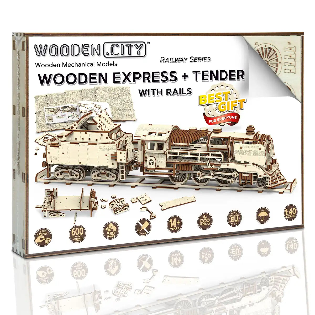 3D Wooden Train Puzzle – Wooden Express + Tender with Rails