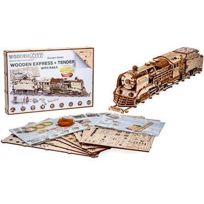 3D Wooden Train Puzzle – Wooden Express + Tender with Rails