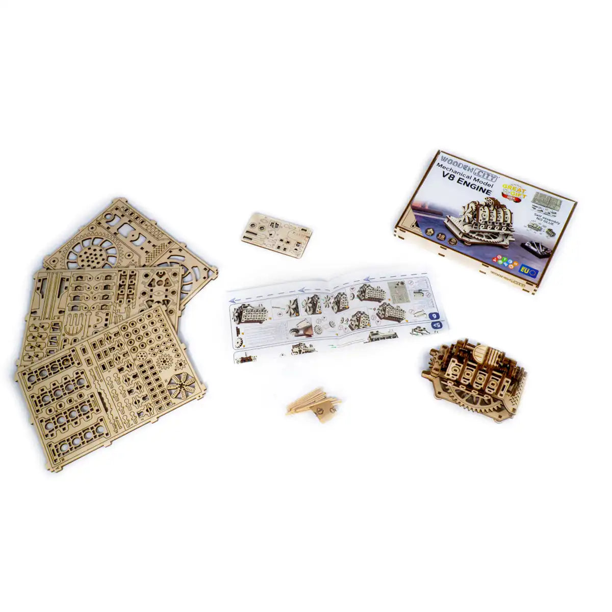 3D Wooden Mechanical Puzzle – V8 Engine