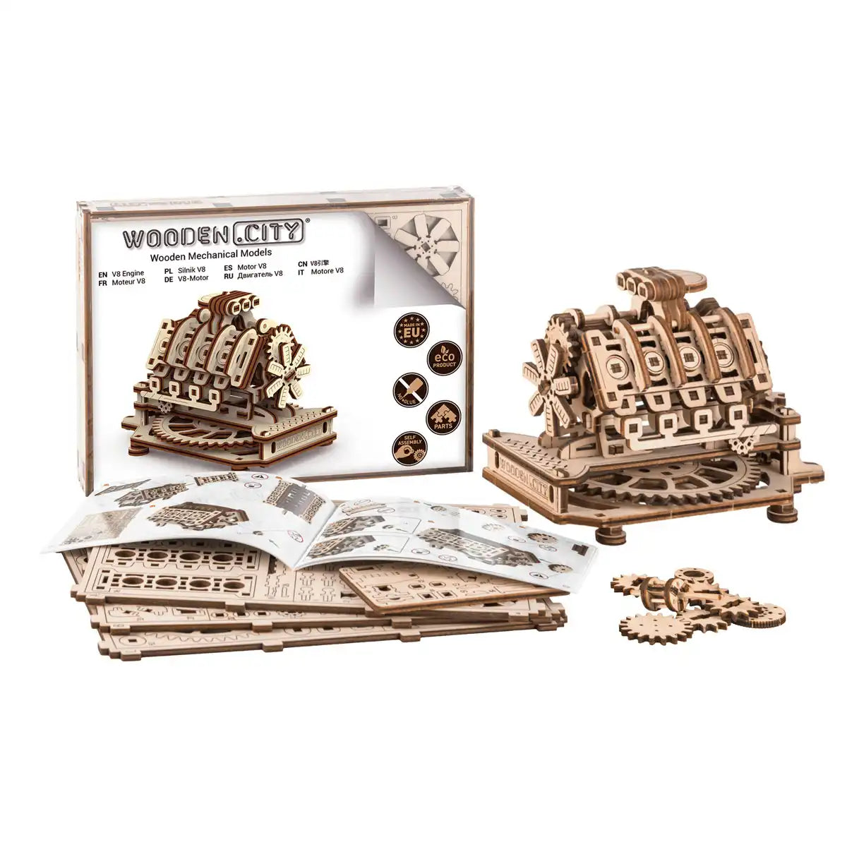 3D Wooden Mechanical Puzzle – V8 Engine