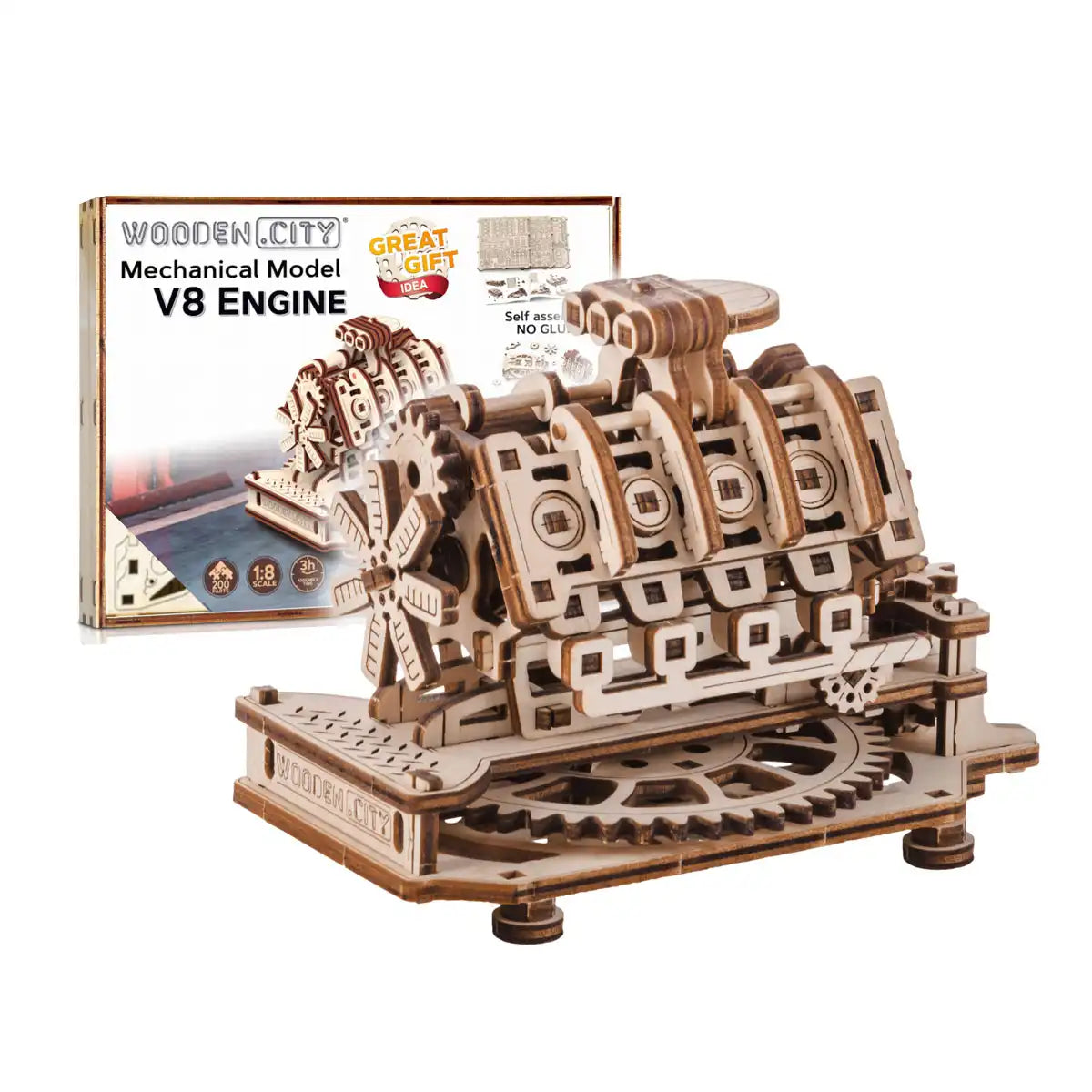 3D Wooden Mechanical Puzzle – V8 Engine
