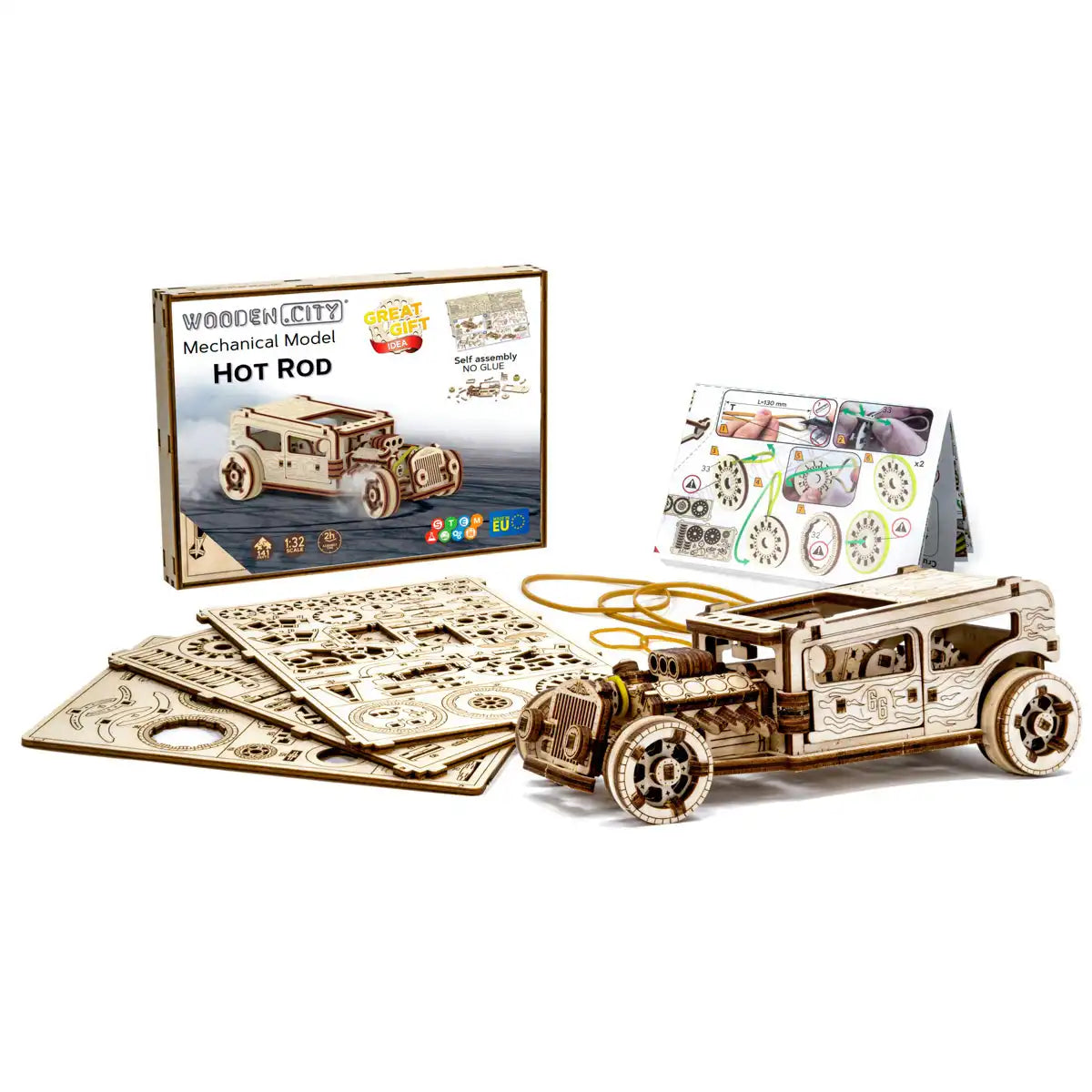 3D Wooden Car Puzzle – Hot Rod