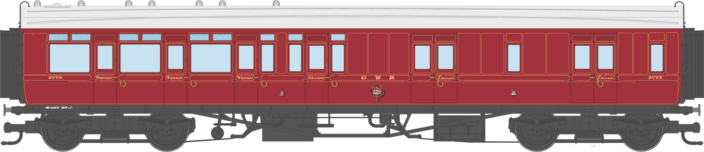 4P-021-004 GWR Corridor Toplight 1914 Lined Crimson Lake Brake Third LH 3772
