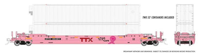 HO 53' Husky-Stack Well Car + Containers: TTX "On Track For A Cure": #654811