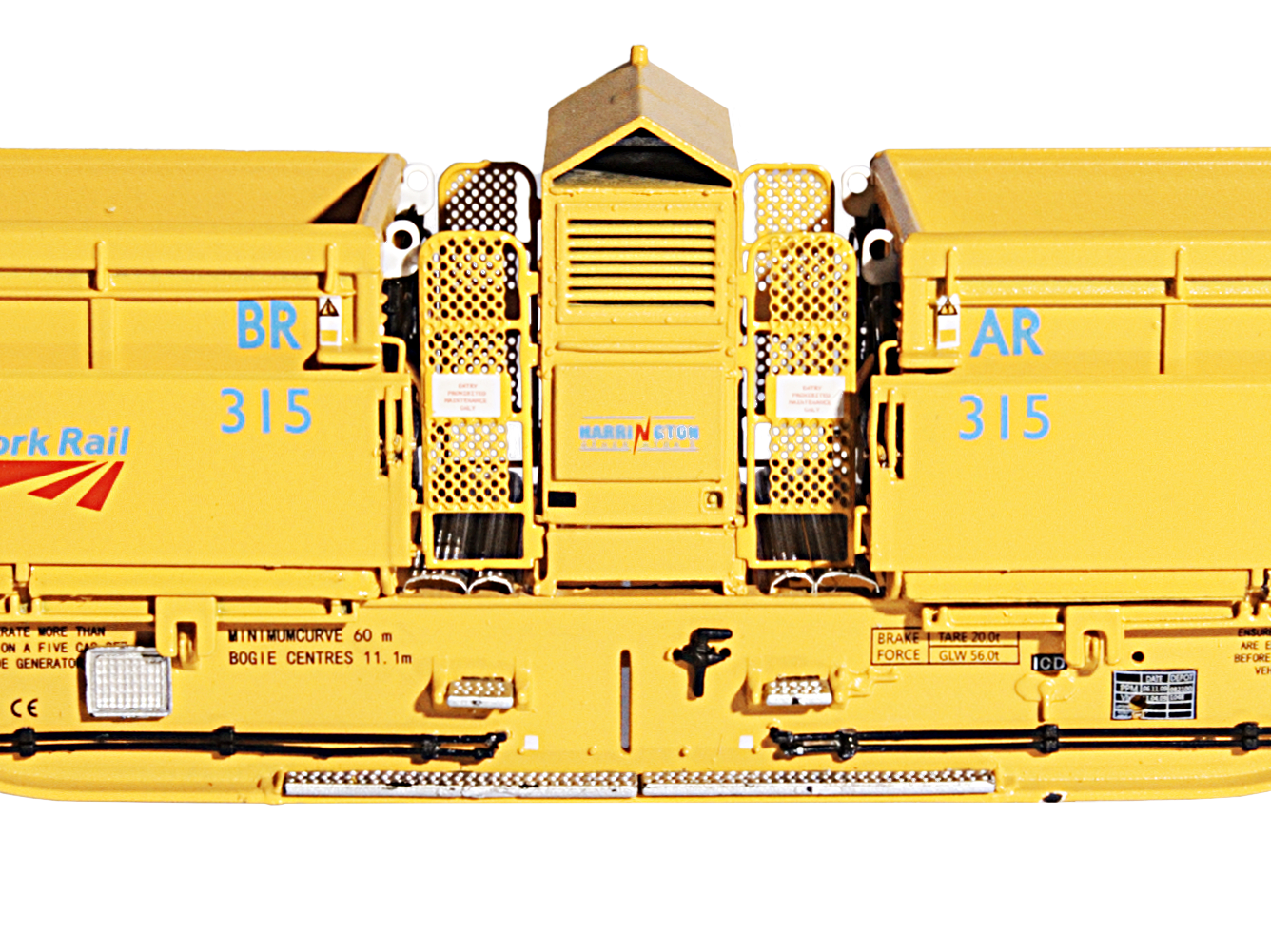 Set of 5 MRA Side Tipping Ballast Wagon Network Rail Yellow