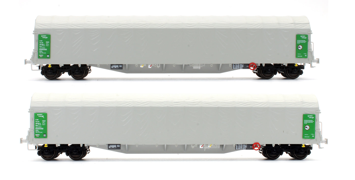 Pre-Owned Set of 2 Green Cargo Rils S-GC Long Bogie Canvas Covered wagon