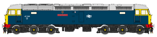 Highly Detailed Premium Weathered Class 47 BR Blue 'Great Eastern' No.47581 Diesel Locomotive - DCC Sound