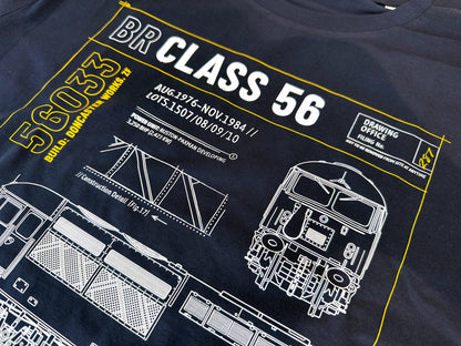 Class 56 Technical Drawing Blueprint Railway T Shirt (Navy)