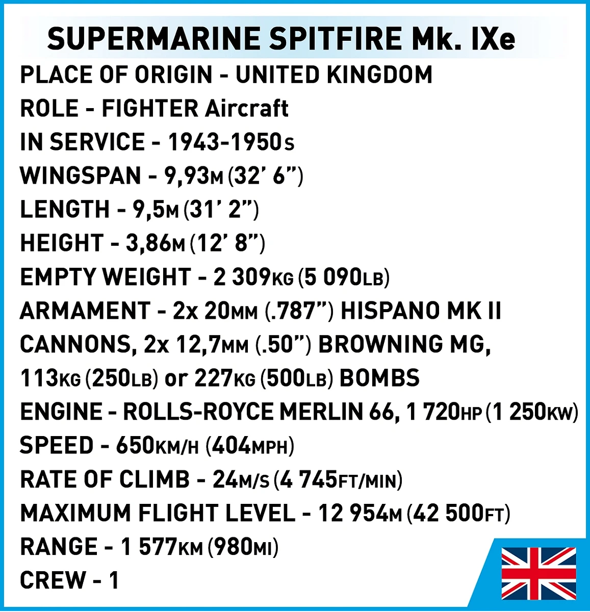 Supermarine Spitfire MK.IXE WWII Model Kit