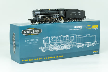 USATC S160 2-8-0 'Pvt. H.J. O’Brien' Black with Transportation Corps U.S.A. on Tender No.2582 Steam Locomotive - DCC Sound