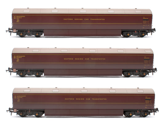 Newton Chambers Car Transporter Eastern Region BR Lined Maroon E96287/291/294E - Pack 3 - Weathered